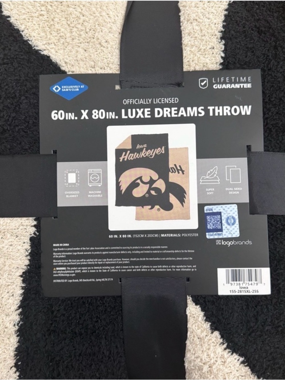 Officially Licensed Iowa Hawkeyes Black Luxe Dreams Throw Blanket